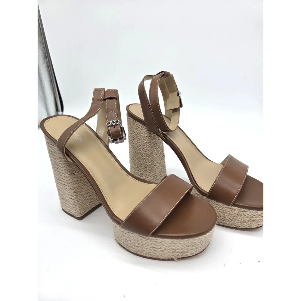 MICHAEL Michael Kors Ashton Platform Espadrille Strappy‎ Sandals Size 9.5M Brown
